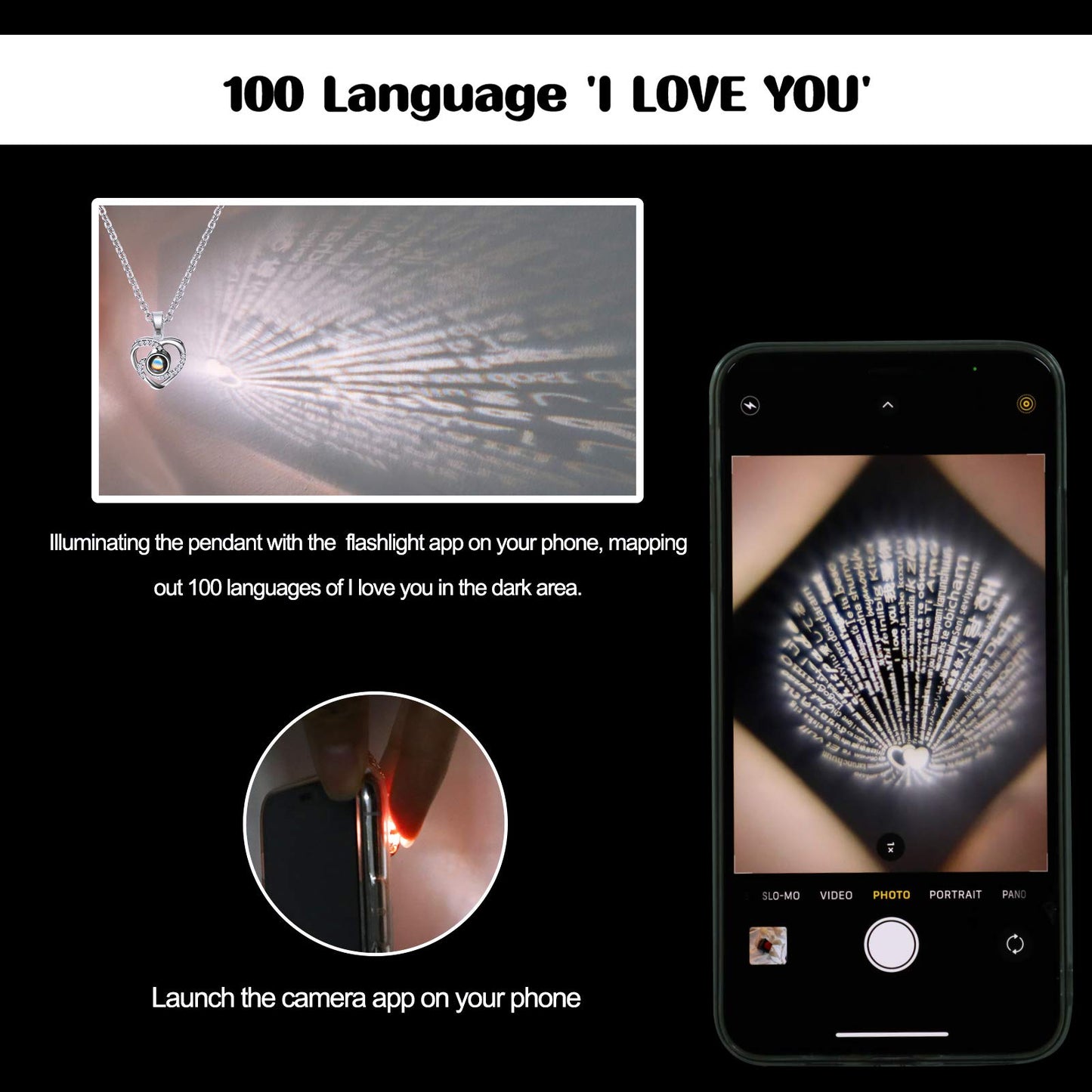 100 Languages 'I Love You' Projection Necklace with Rose Gift Box