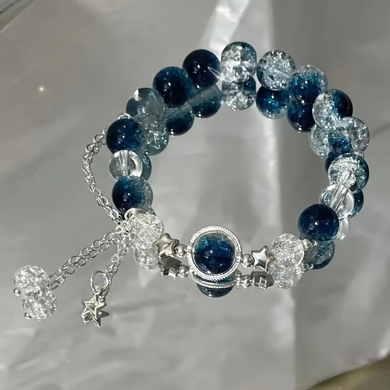 Close-up of Brilliant Galaxy Bracelet showing glass and crystal bead details
