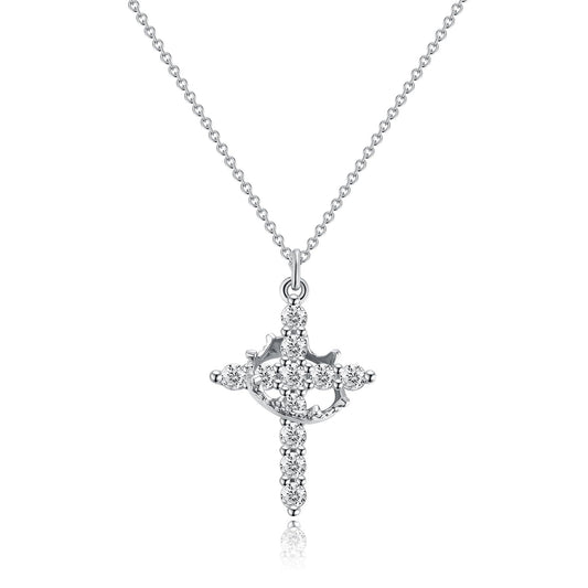 14K Gold Crown Cross Pendant Necklace